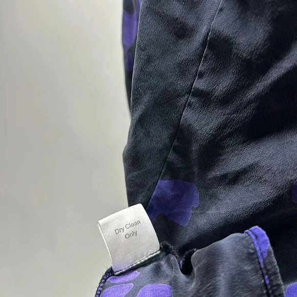 Parker Mini Dress Pure Silk Ruffle Racerback Polka Dot Black Purple Size Medium - Picture 8 of 10